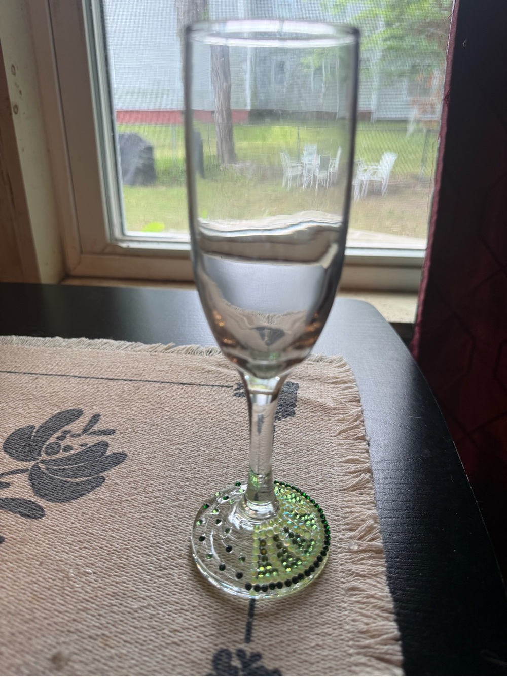 Hand Bedazzled Lime Decorative Wine Glass
